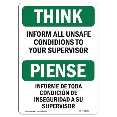 OSHA THINK Sign, Report All Unsafe Conditions Supervisor, 7in X 5in Decal
